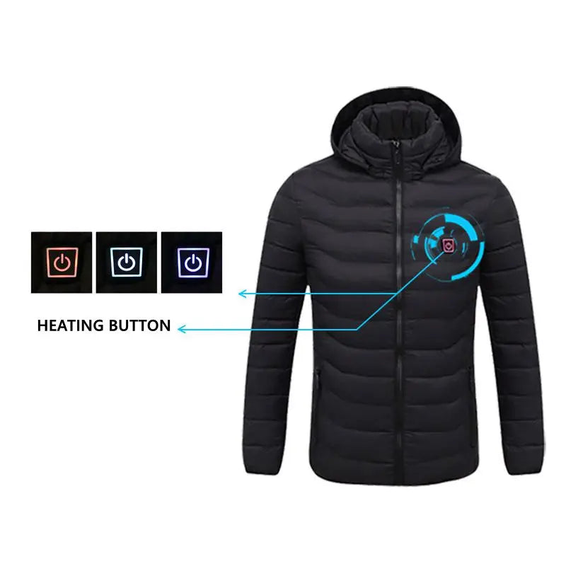 Men'S Parka Winter Warm USB Heating Jackets Smart Thermostat Pure Color Hooded Heated Clothing Male Bobojaco Warm Padded Jacket